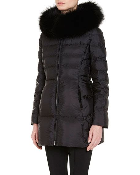 prada puffer coat w fox fur trim black|prada down jacket.